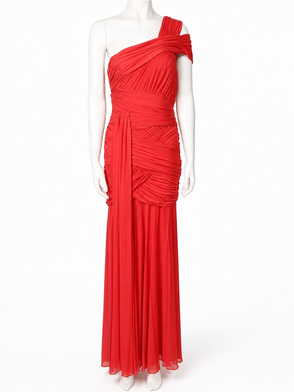 Halston Heritage One-Shoulder Red Draped Evening Gown